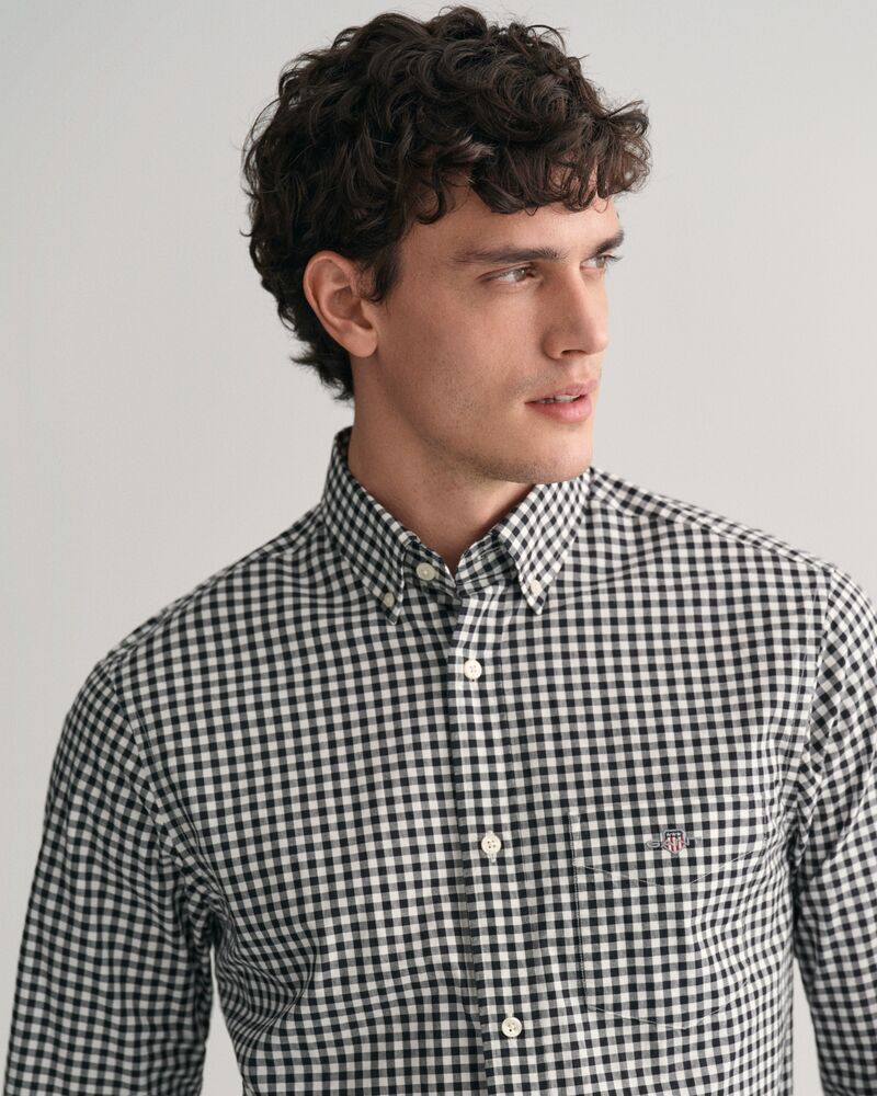 Regular Fit Gingham Poplin Shirt Black / S