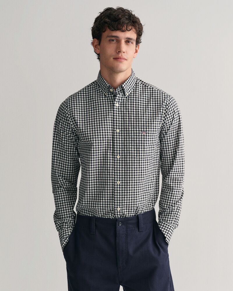 Regular Fit Gingham Poplin Shirt Black / S