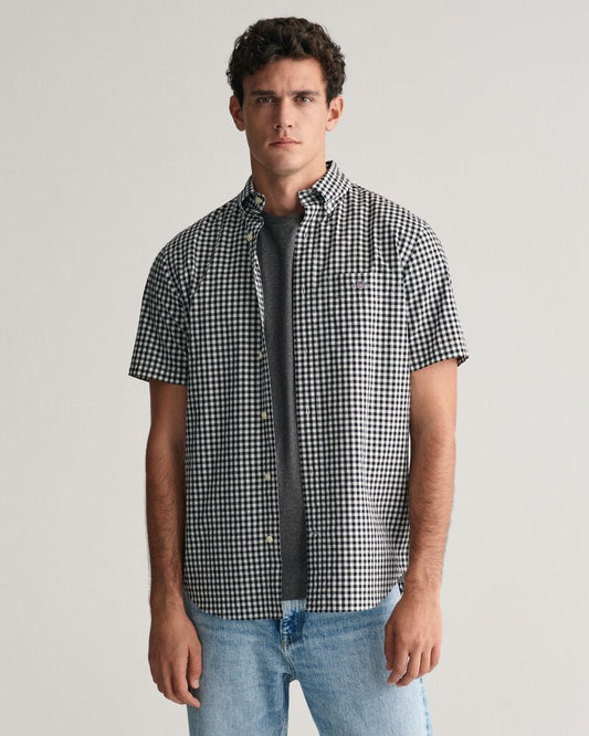 Regular Fit Gingham Poplin Short Sleeve Shirt Black / S