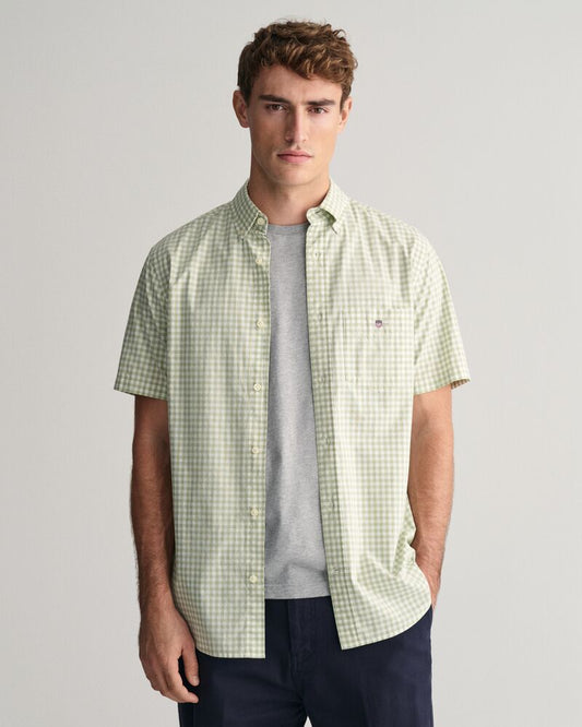 Regular Fit Gingham Poplin Short Sleeve Shirt Milky Matcha / S