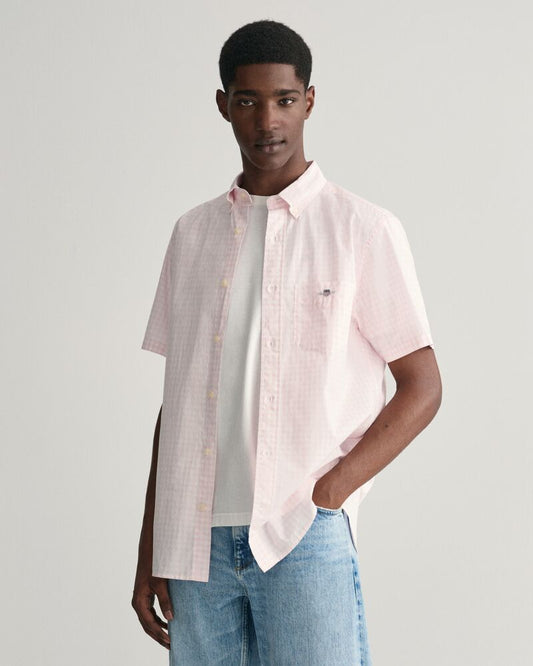 Regular Fit Gingham Poplin Short Sleeve Shirt Light Pink / S