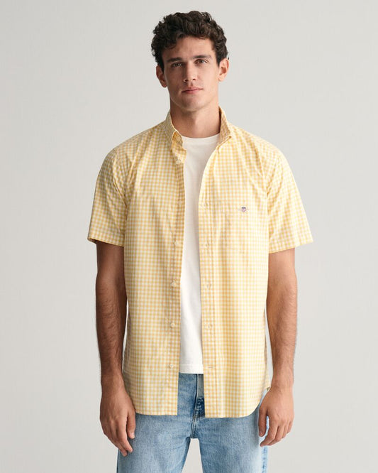 Regular Fit Gingham Poplin Short Sleeve Shirt Dusty Yellow / S