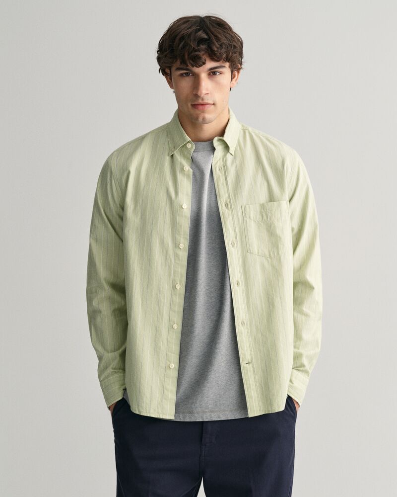 Regular Fit Striped Archive Oxford Shirt S / MILKY MATCHA