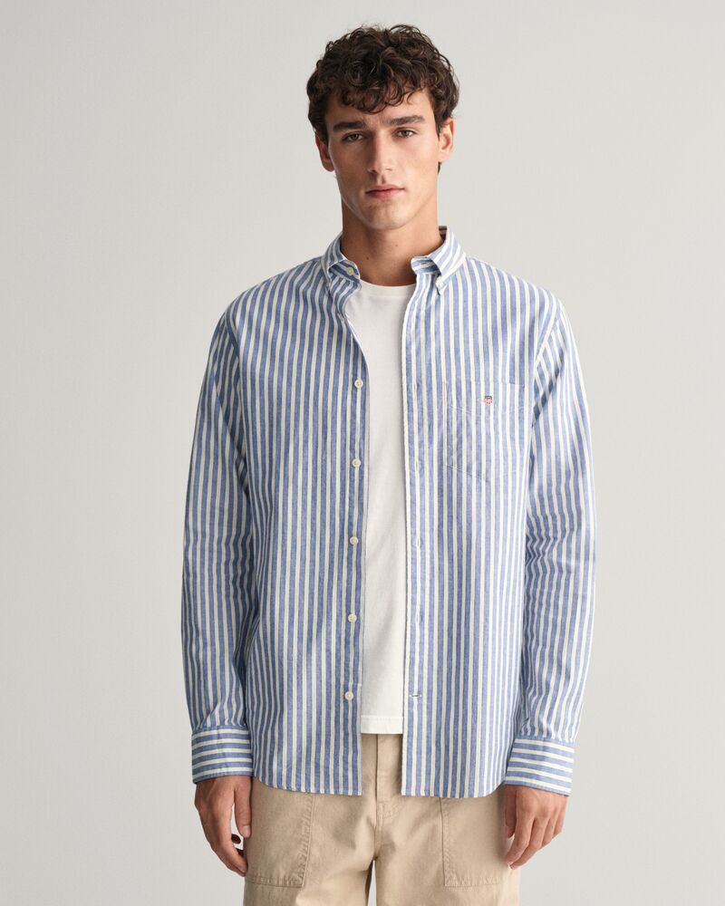 Regular Fit Striped Cotton Linen Shirt Rich Blue / S