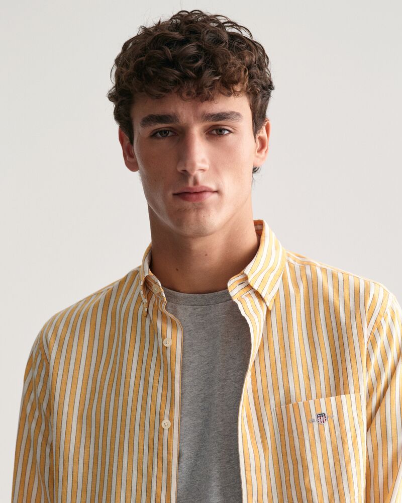 Regular Fit Striped Cotton Linen Shirt Medal Yellow / S