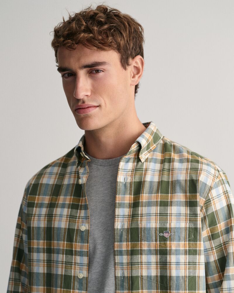 Regular Fit Checked Cotton Linen Shirt Pine Green / S