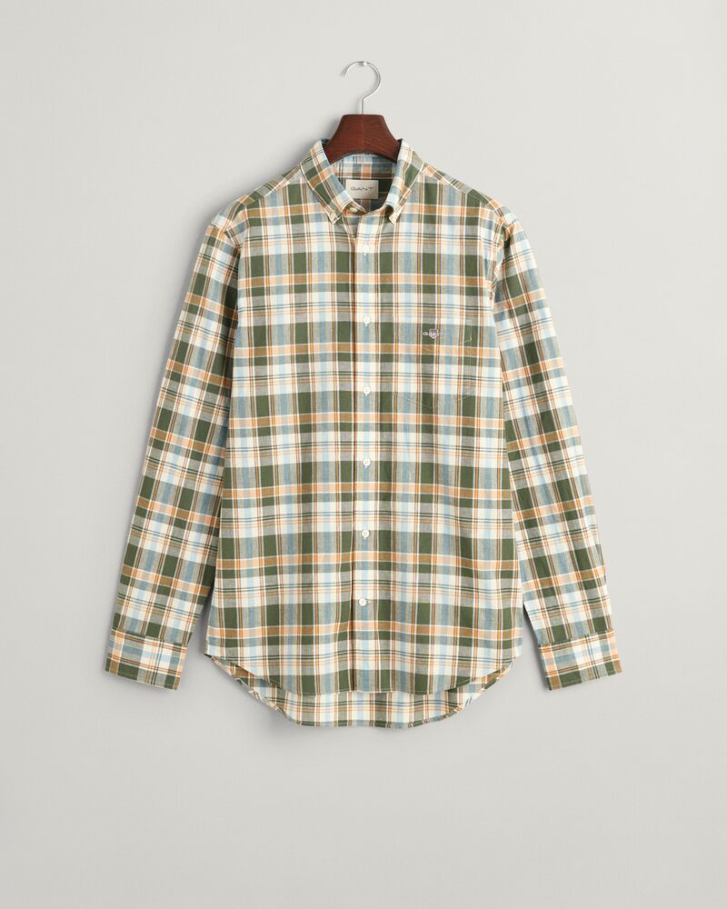 Regular Fit Checked Cotton Linen Shirt Pine Green / S