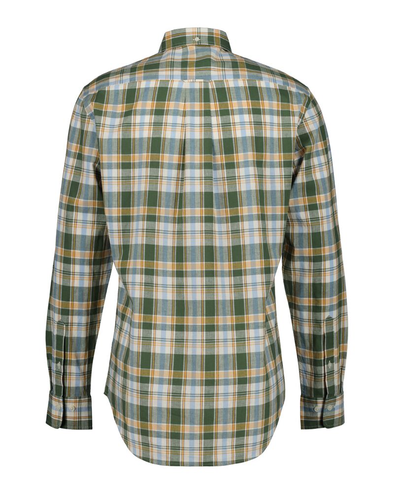 Regular Fit Checked Cotton Linen Shirt Pine Green / S