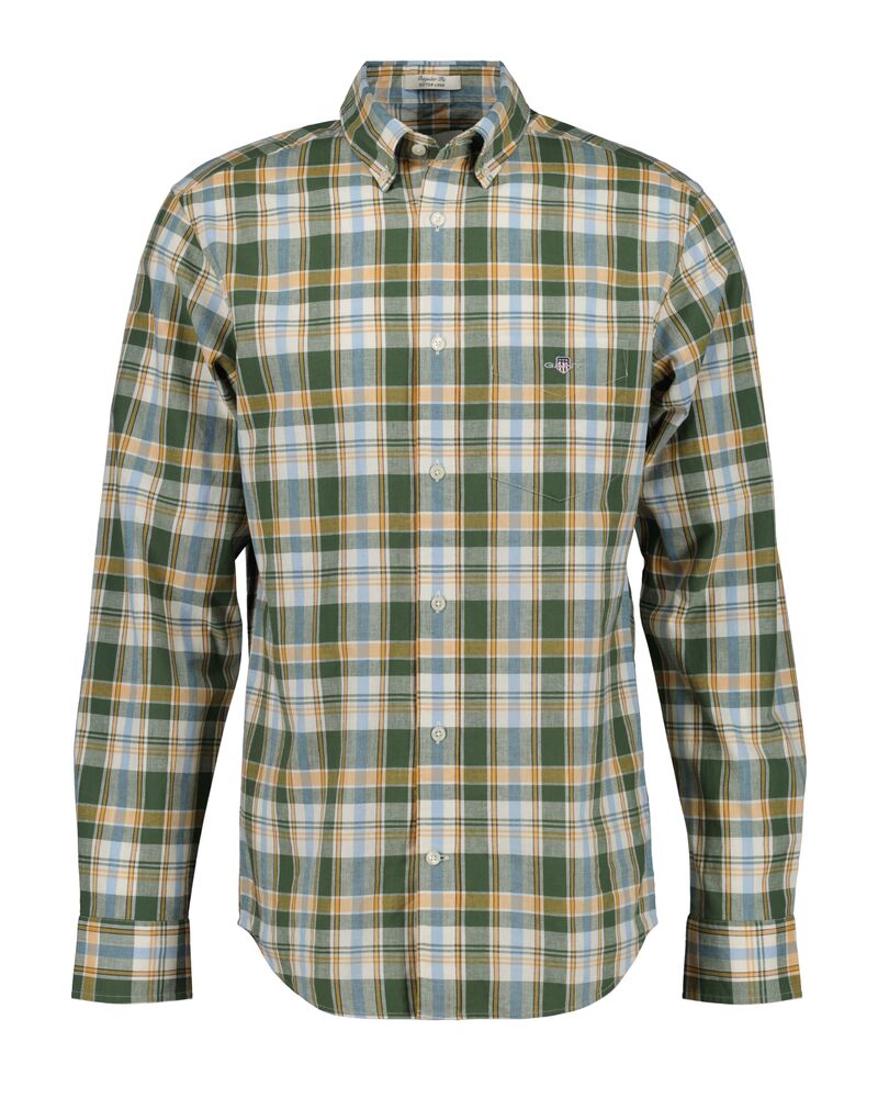 Regular Fit Checked Cotton Linen Shirt Pine Green / S