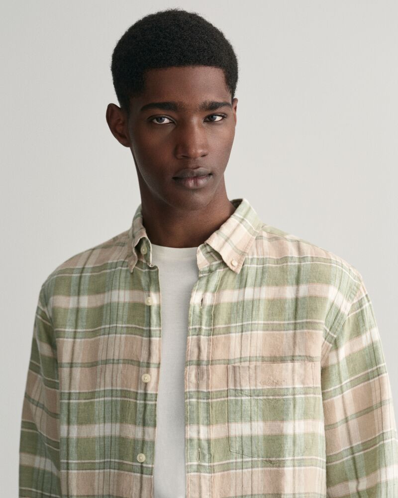 Regular Fit Madras Linen Shirt Dry Sand / S