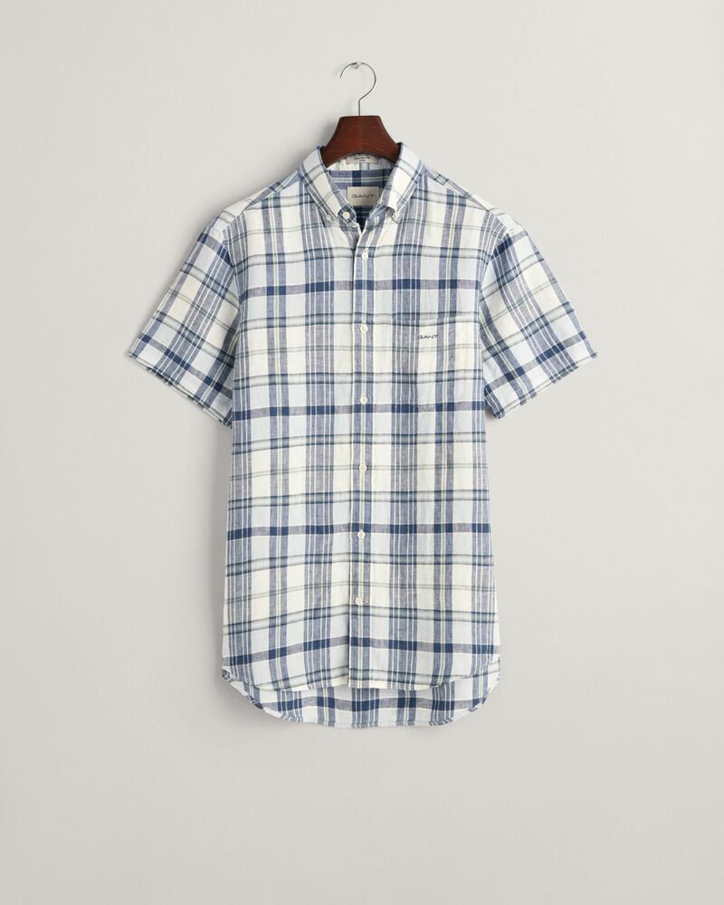 Regular Fit Madras Linen Short Sleeve Shirt Eggshell / S