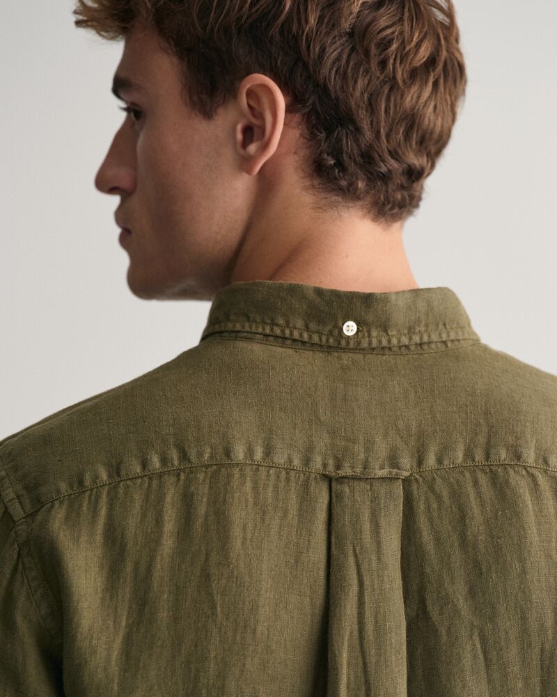 Regular Fit Garment-Dyed Linen Shirt S / JUNIPER GREEN