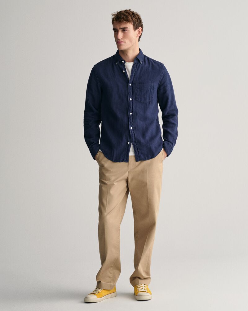 Regular Fit Garment-Dyed Linen Shirt S / MARINE
