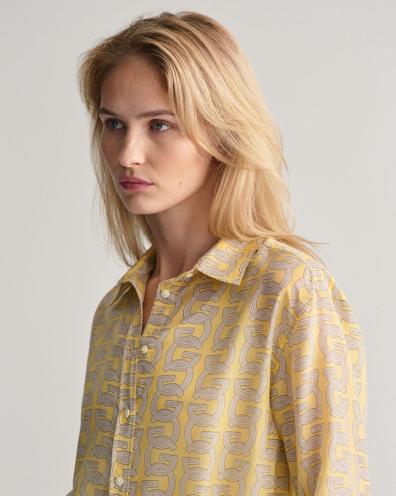 Relaxed Fit G Patterned Cotton Silk Shirt Dusty Yellow / 32