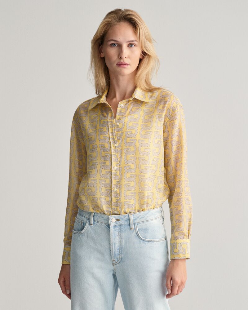 Relaxed Fit G Patterned Cotton Silk Shirt Dusty Yellow / 32