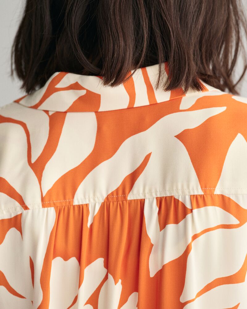 Relaxed Fit Palm Print Short Sleeve Shirt 32 / PUMPKIN ORANGE