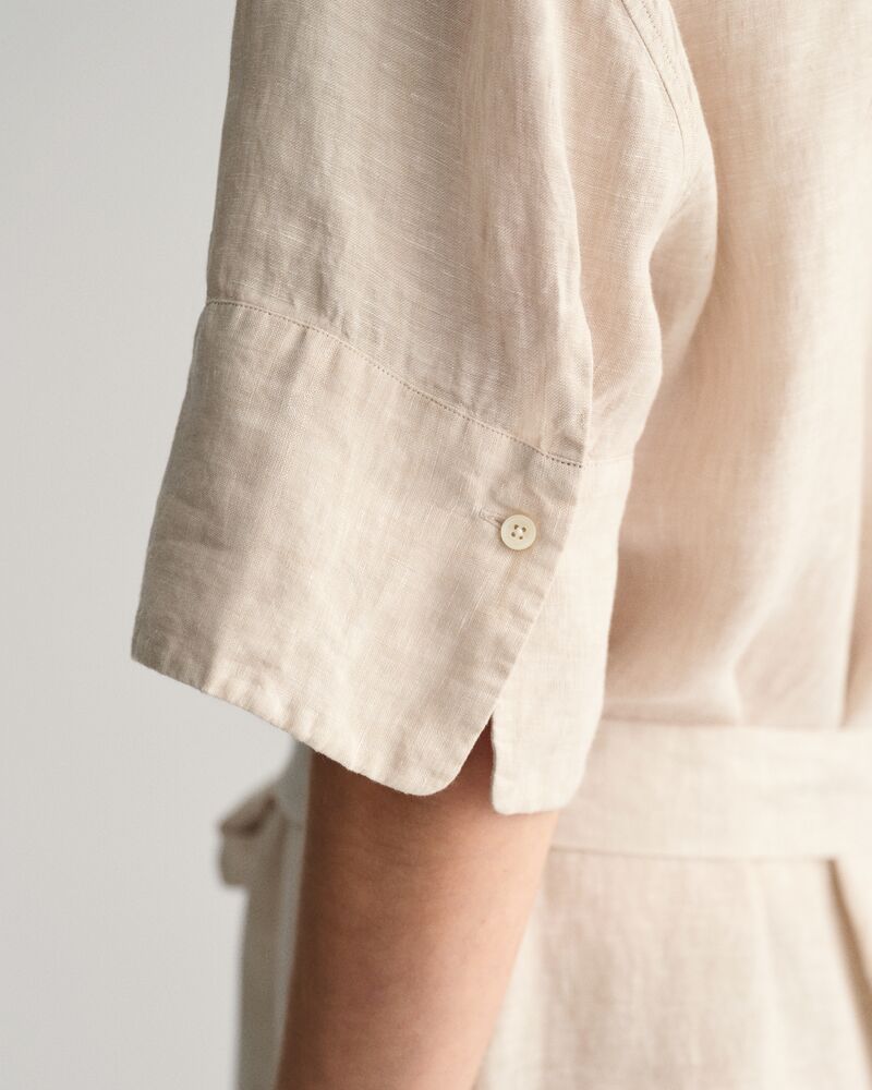 Linen Short Sleeve Shirt Dress Dry Sand / 32