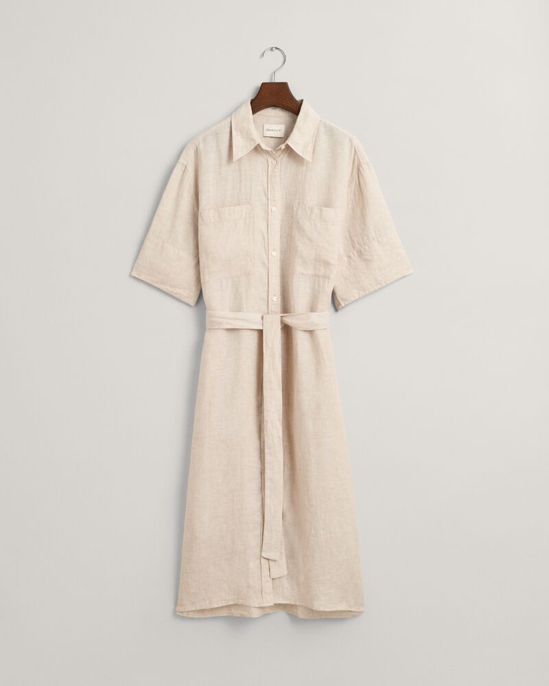 Linen Short Sleeve Shirt Dress Dry Sand / 32