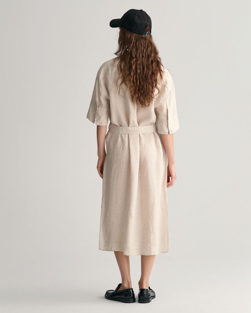 Linen Short Sleeve Shirt Dress Dry Sand / 32