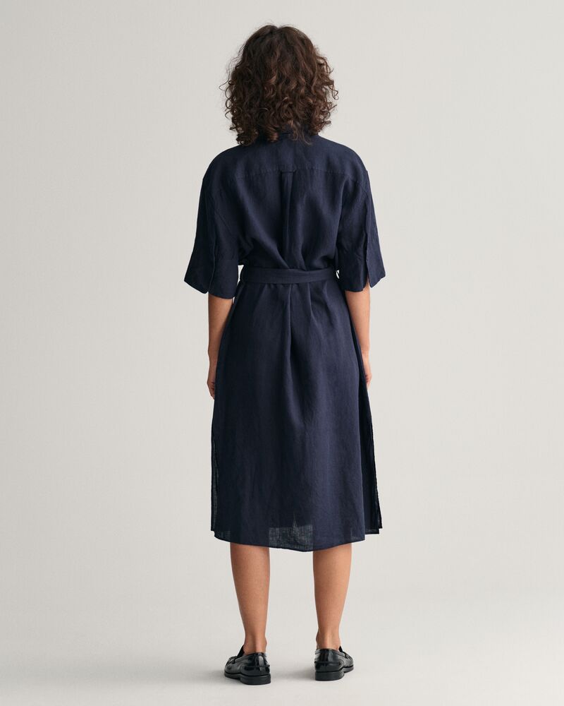 Linen Short Sleeve Shirt Dress Evening Blue / 32