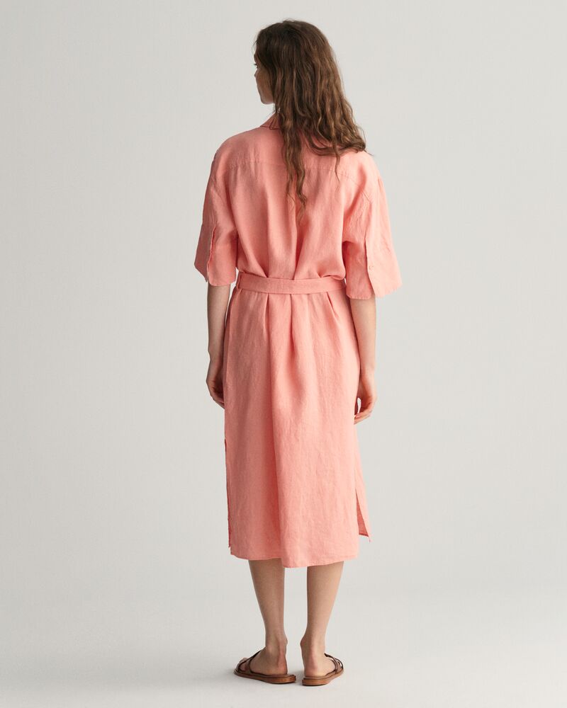 Linen Short Sleeve Shirt Dress Peachy Pink / 32