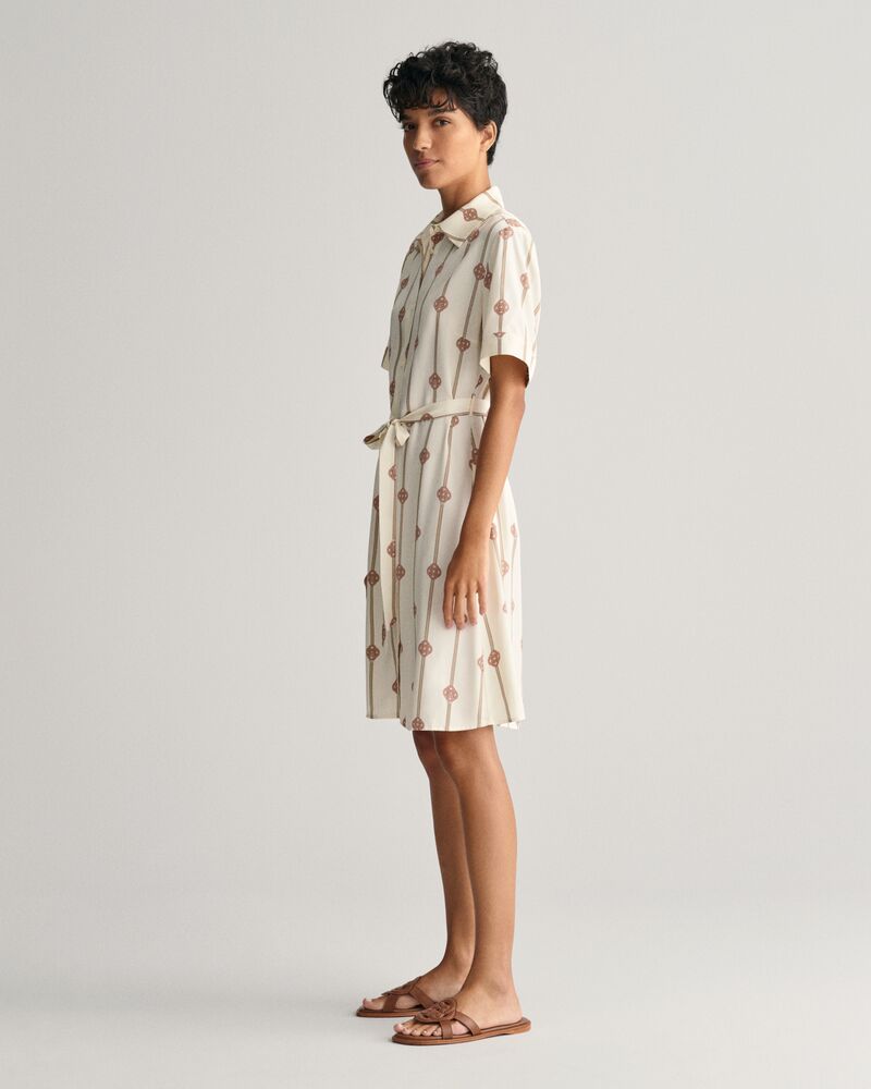 Printed Short Sleeve Shirt Dress Dark Khaki / 32