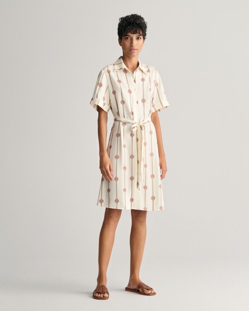 Printed Short Sleeve Shirt Dress Dark Khaki / 32