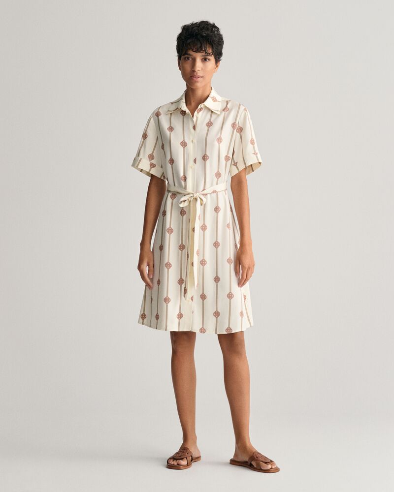 Printed Short Sleeve Shirt Dress Dark Khaki / 32