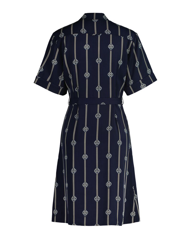 Printed Short Sleeve Shirt Dress Evening Blue / 32