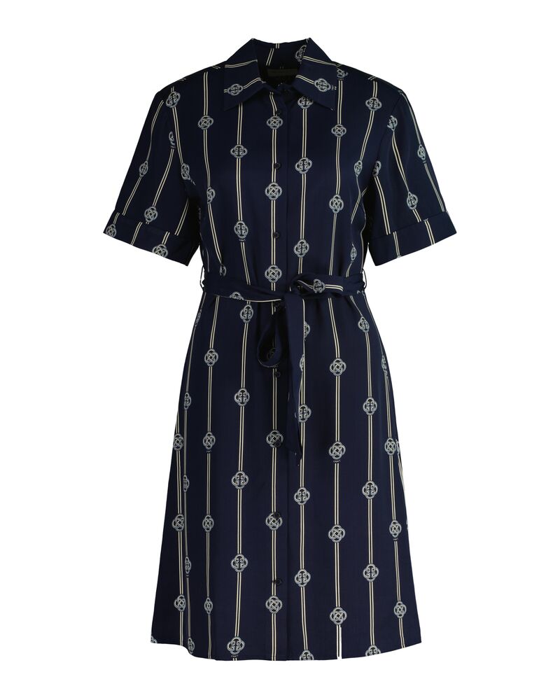 Printed Short Sleeve Shirt Dress Evening Blue / 32