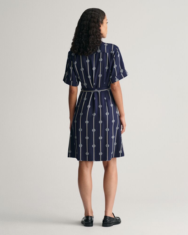 Printed Short Sleeve Shirt Dress Evening Blue / 32