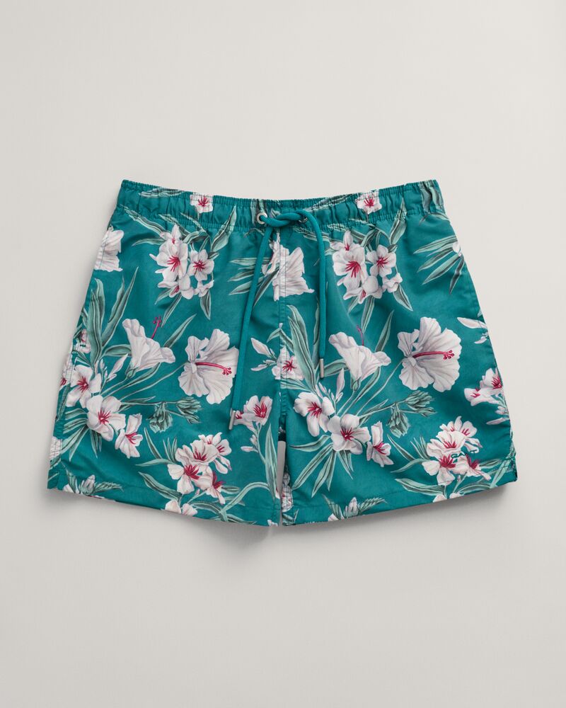 Oleander Print Swim Shorts Ocean Turquoise / S