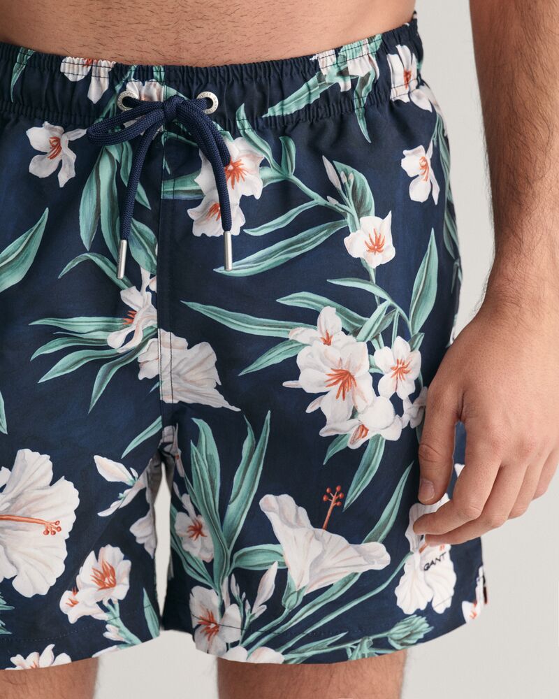 Oleander Print Swim Shorts Evening Blue / S