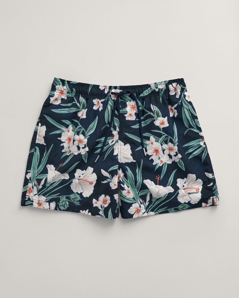 Oleander Print Swim Shorts Evening Blue / S