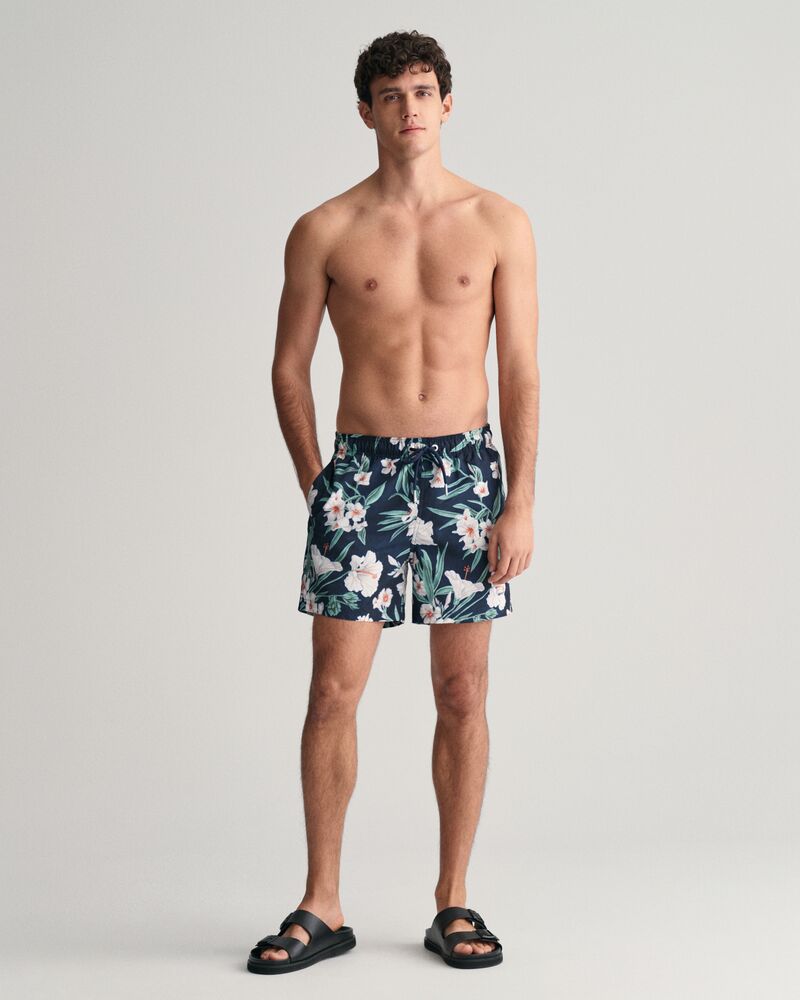 Oleander Print Swim Shorts Evening Blue / S