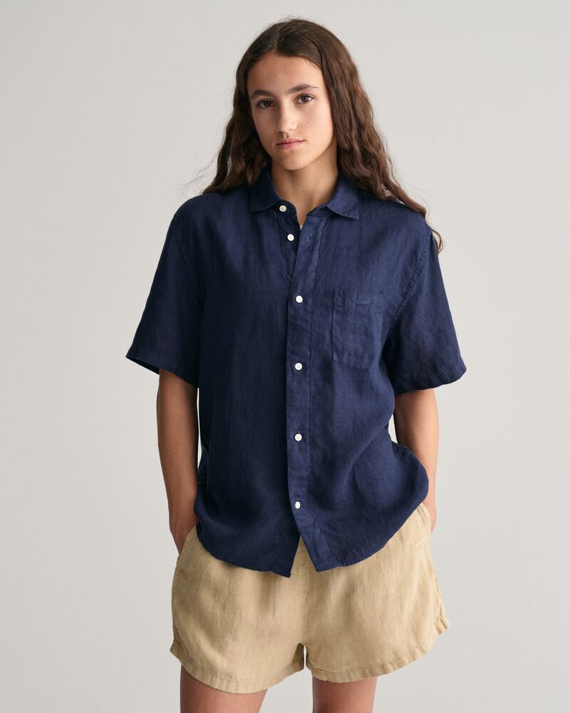 Teens Linen Short Sleeve Shirt '134/140 / MARINE