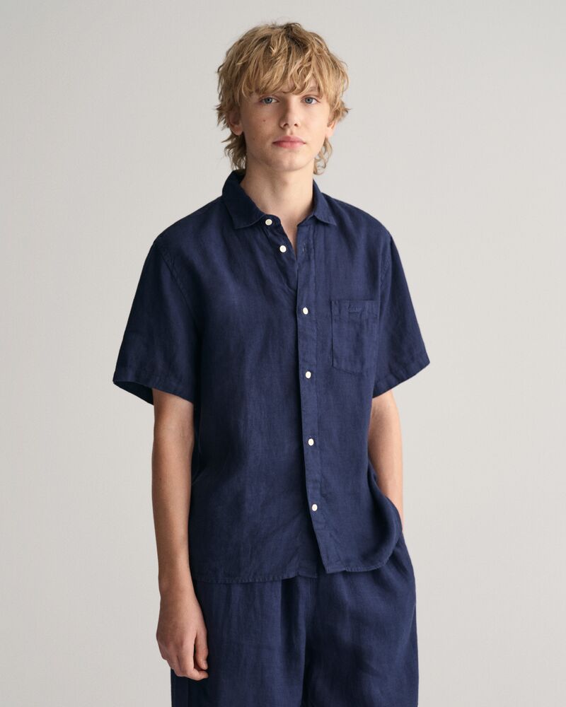 Teens Linen Short Sleeve Shirt '134/140 / MARINE