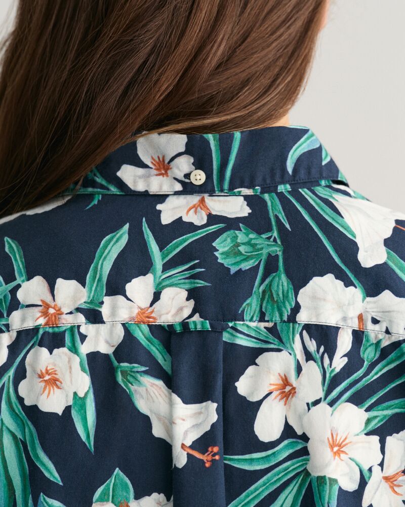 Teens Oleander Print Cotton Short Sleeve Shirt '134/140 / EVENING BLUE