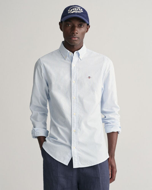 Slim Fit Banker Stripe  Classic Short Sleeve  Oxford Shirt