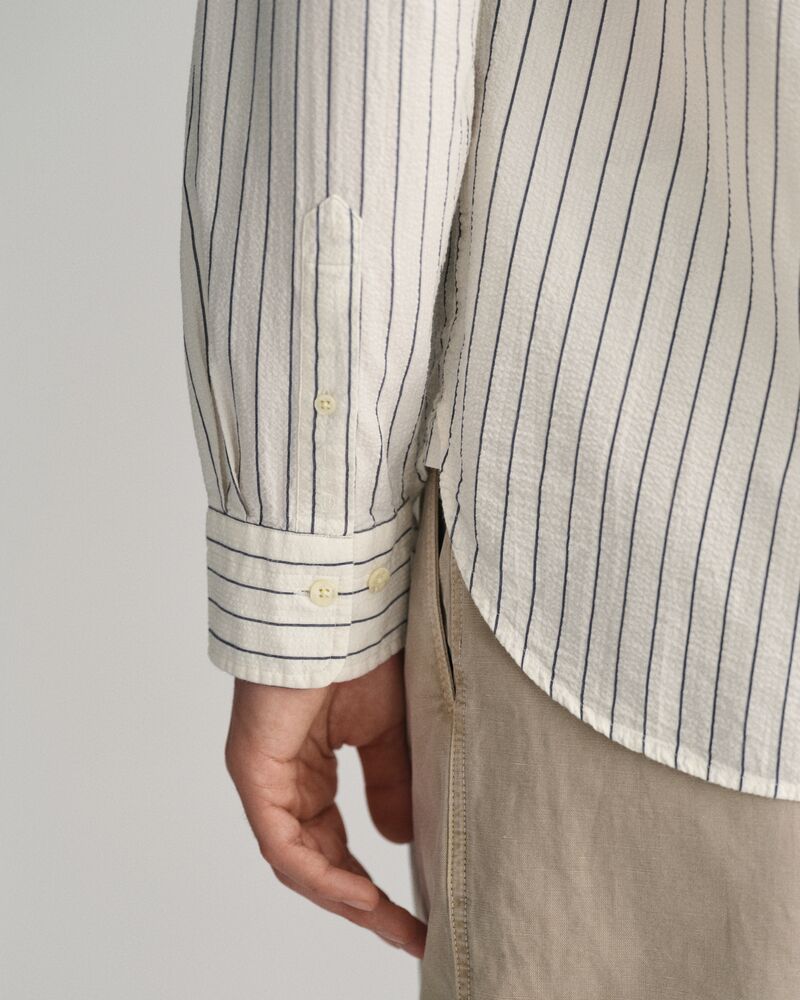 Relaxed Fit Pinstriped Seersucker Shirt Eggshell / S