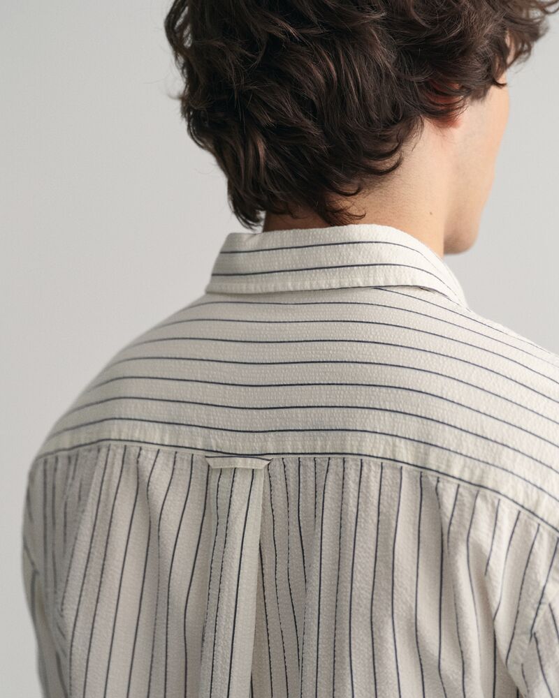 Relaxed Fit Pinstriped Seersucker Shirt Eggshell / S