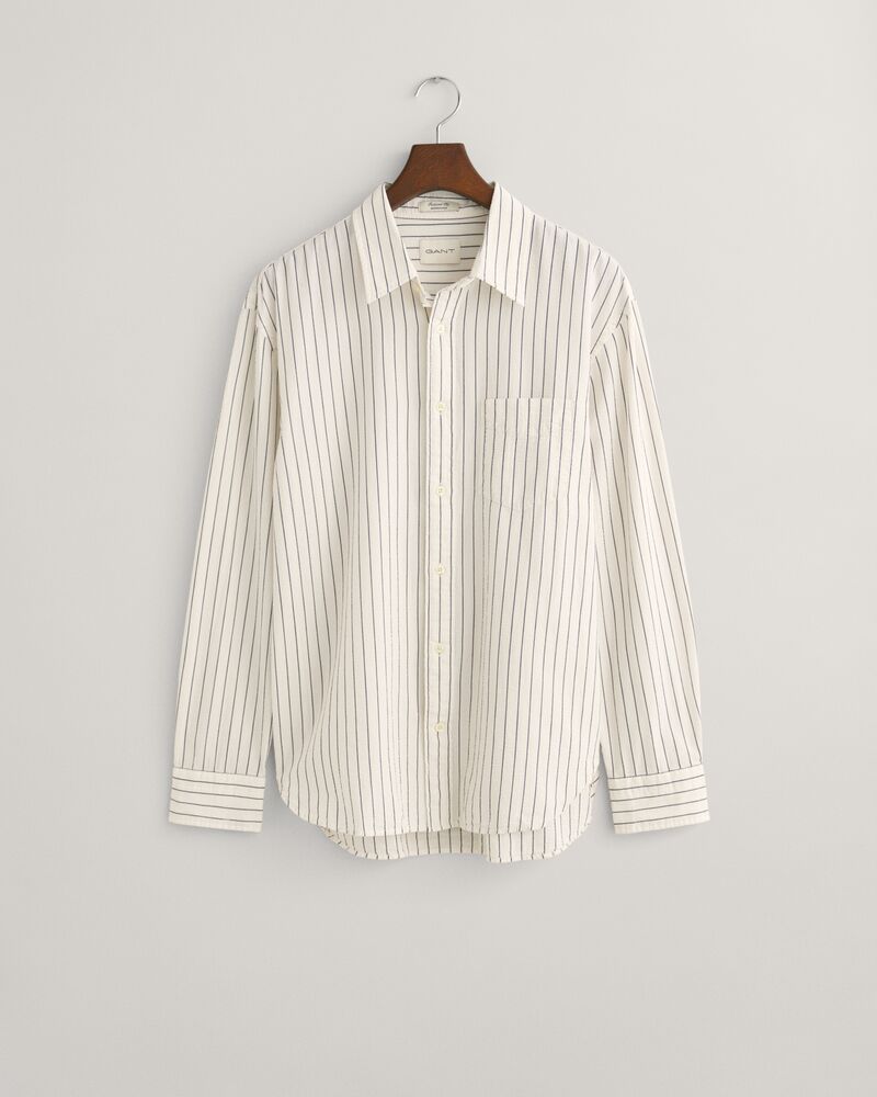 Relaxed Fit Pinstriped Seersucker Shirt Eggshell / S