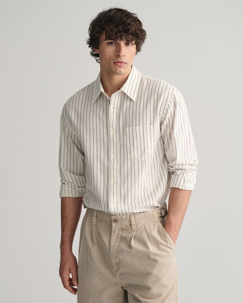 Relaxed Fit Pinstriped Seersucker Shirt Eggshell / S