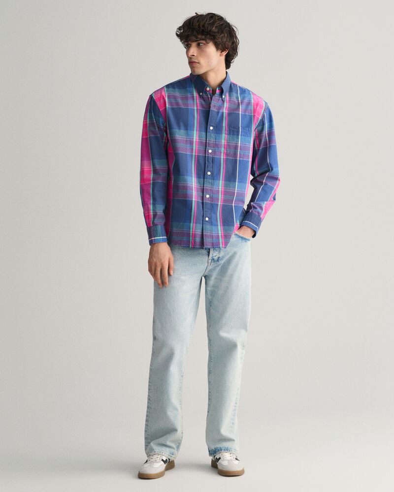 Relaxed Fit Checked Archive Poplin Shirt Dusty Blue Sea / S