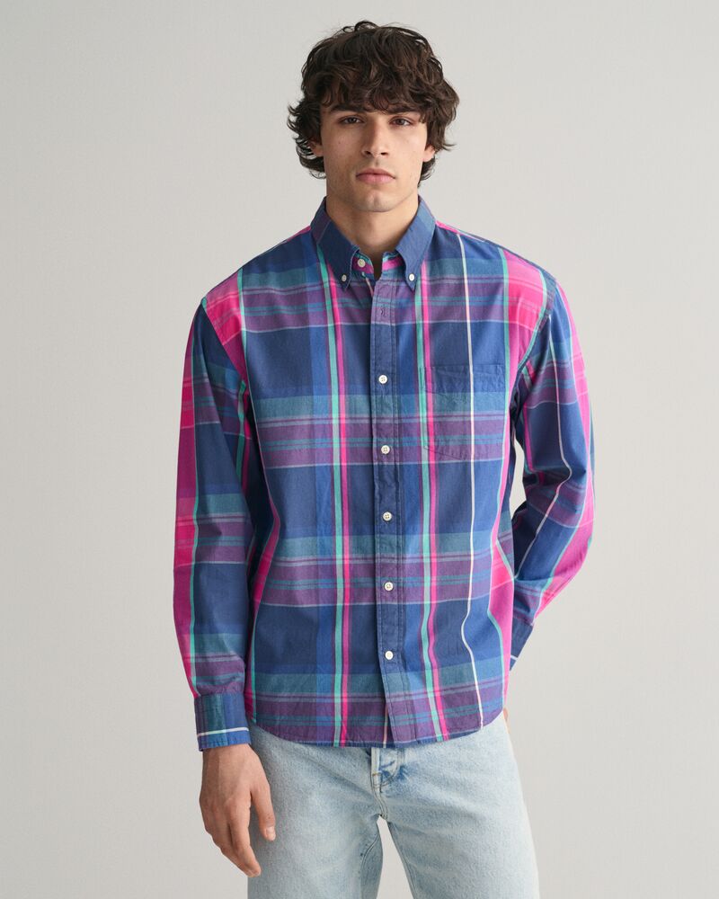 Relaxed Fit Checked Archive Poplin Shirt Dusty Blue Sea / S