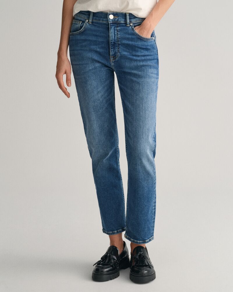 Slim Fit Cropped Jeans Mid Blue Worn In / 27