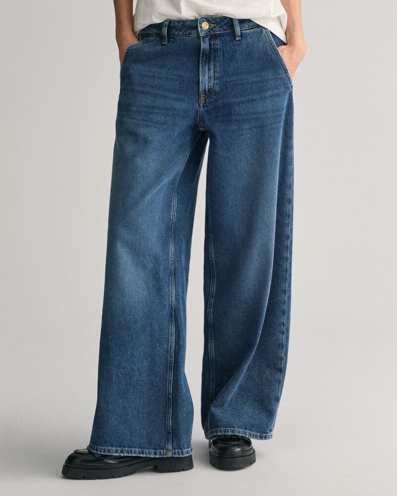 Low-Waisted Wide Leg Jeans Mid Blue Vintage / 29