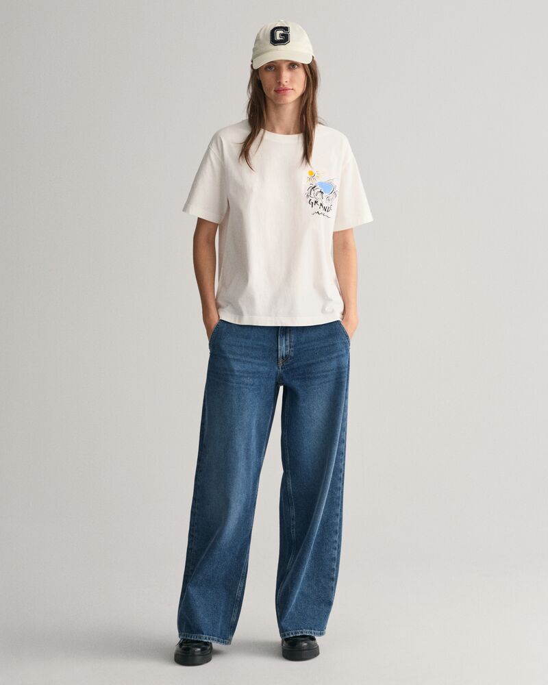 Low-Waisted Wide Leg Jeans Mid Blue Vintage / 29