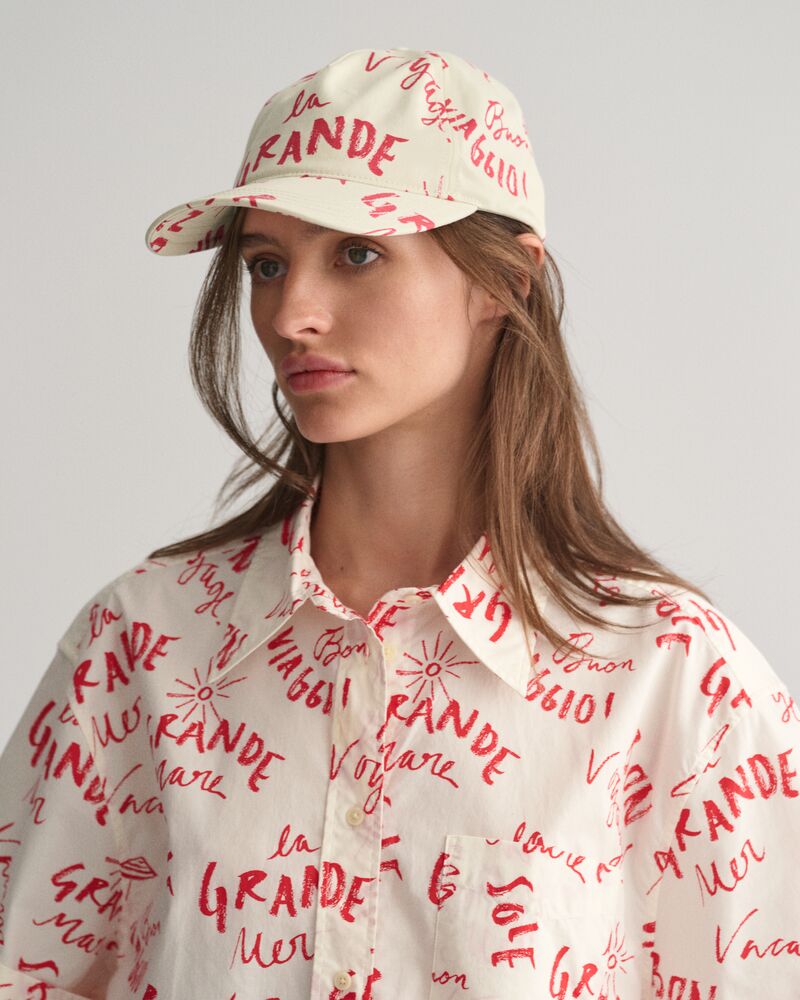 Text Printed Cap Cream / Onesize