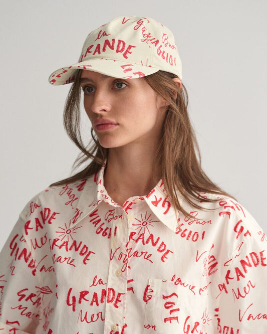 Text Printed Cap Cream / Onesize